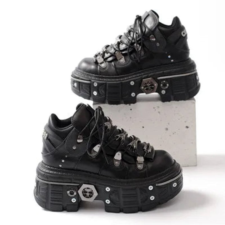 Women's Gothic Platform Lace-Up Metal Hardware Punk Ankle Boots