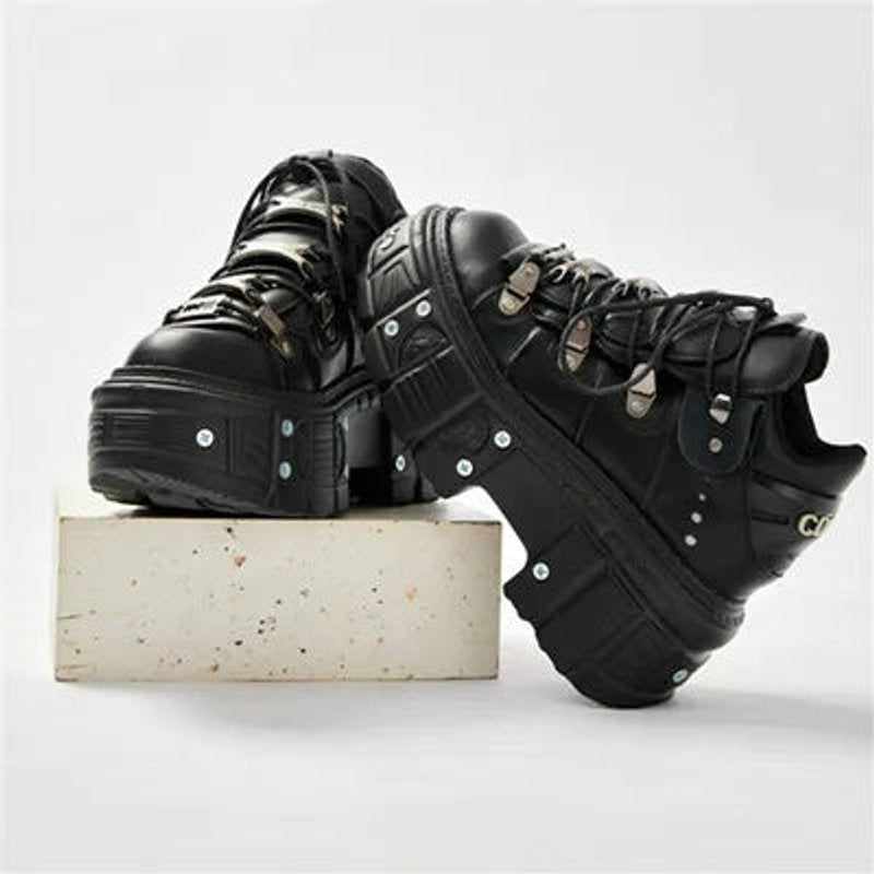 Women's Gothic Platform Lace-Up Metal Hardware Punk Ankle Boots