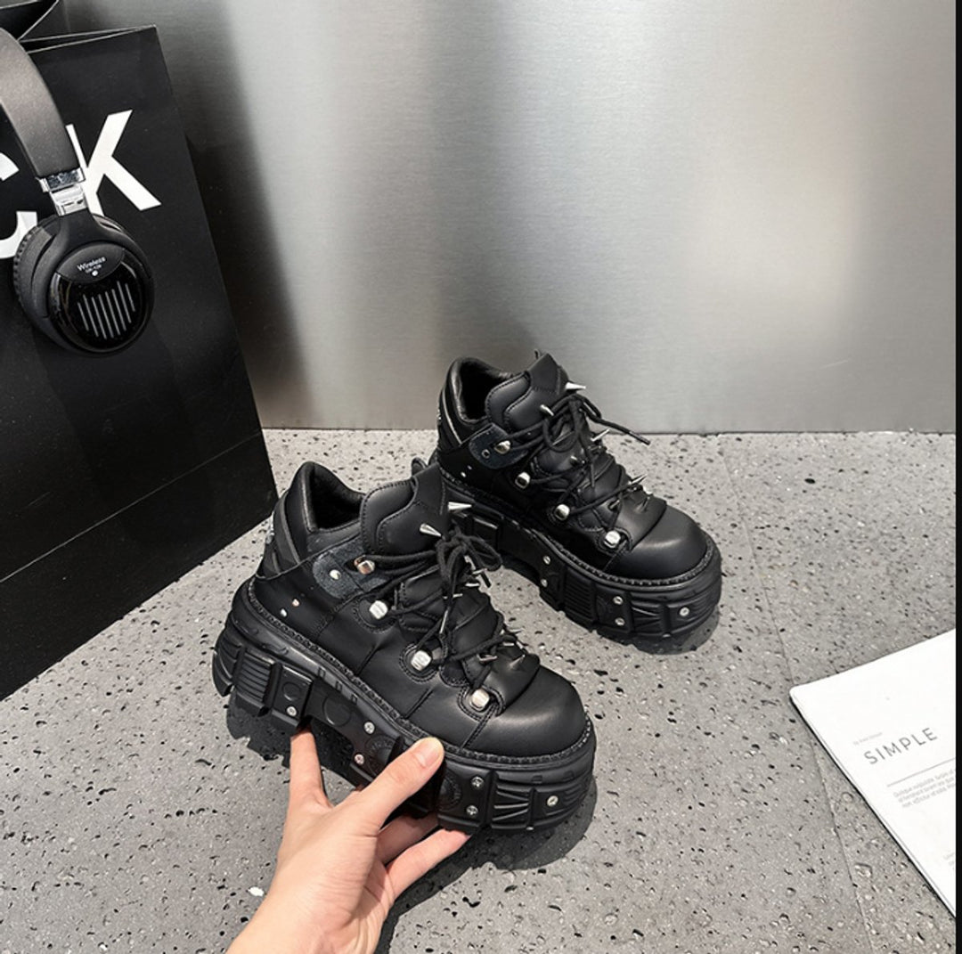 Women's Gothic Platform Lace-Up Metal Hardware Punk Ankle Boots