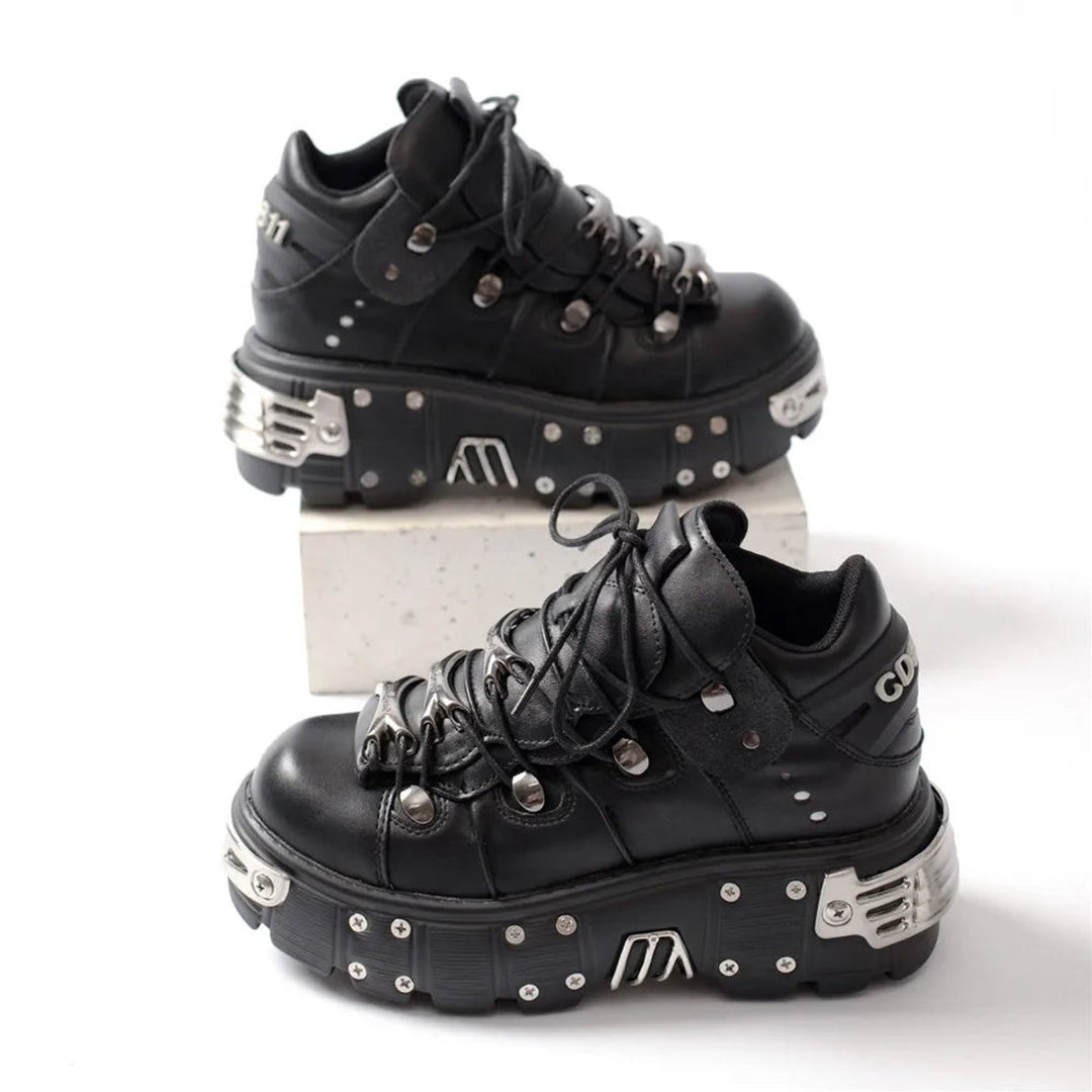 Women's Gothic Platform Lace-Up Studded Ankle Boots