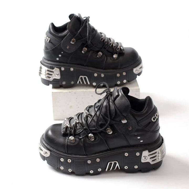 Women's Gothic Platform Lace-Up Studded Ankle Boots