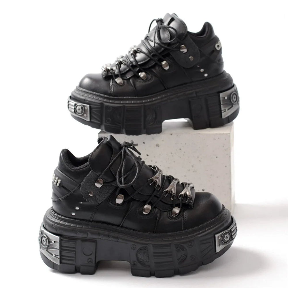 Women's Gothic Platform Lace-Up Studded Ankle Boots