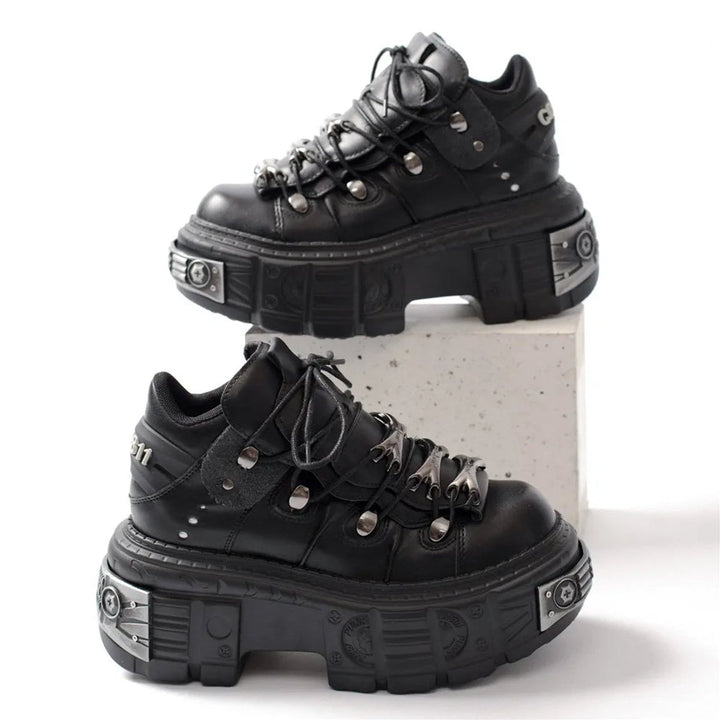 Women's Gothic Platform Lace-Up Studded Ankle Boots