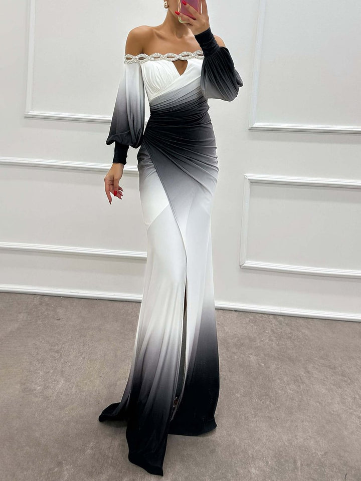 Women's Gradient Ombre Off-Shoulder Ruched Maxi Formal Dress
