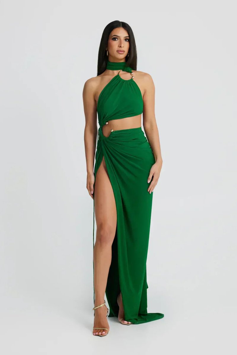 Women's Greek-Inspired Halter Cutout Fall Wedding Guest Dress Maxi
