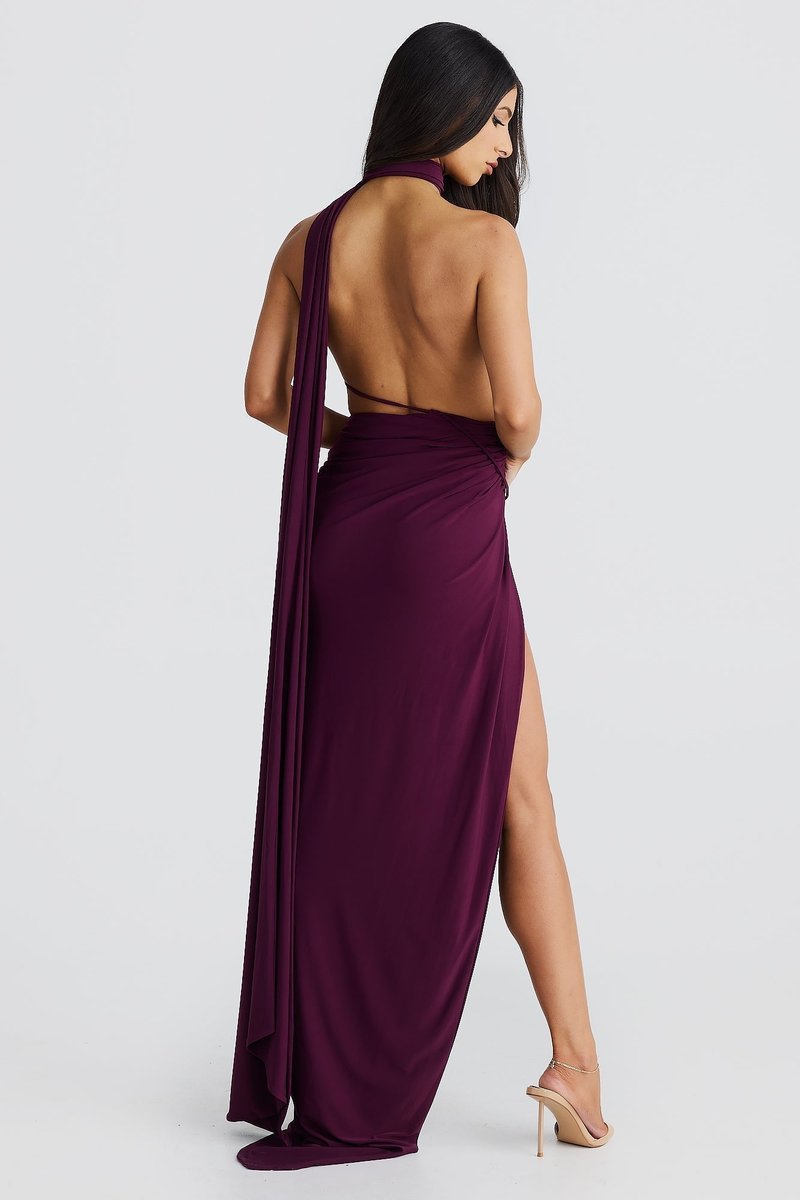 Women's Greek-Inspired Halter Cutout Fall Wedding Guest Dress Maxi
