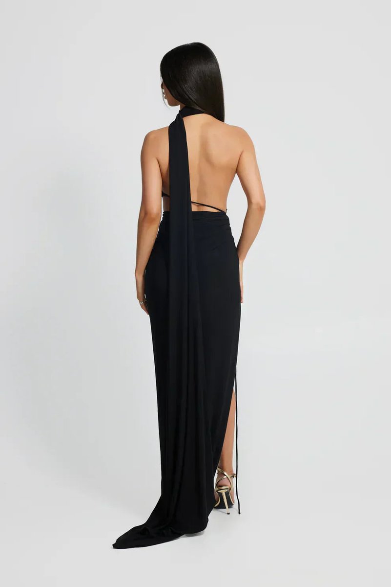 Women's Greek-Inspired Halter Cutout Fall Wedding Guest Dress Maxi
