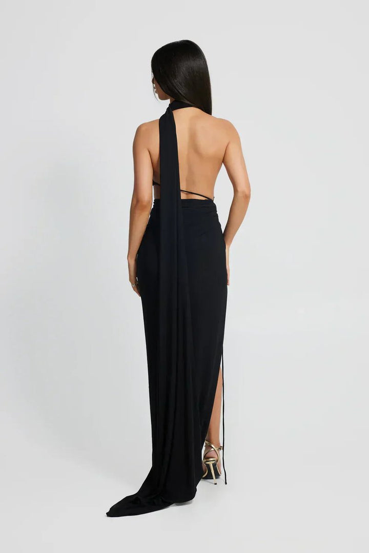 Women's Greek-Inspired Halter Cutout Fall Wedding Guest Dress Maxi