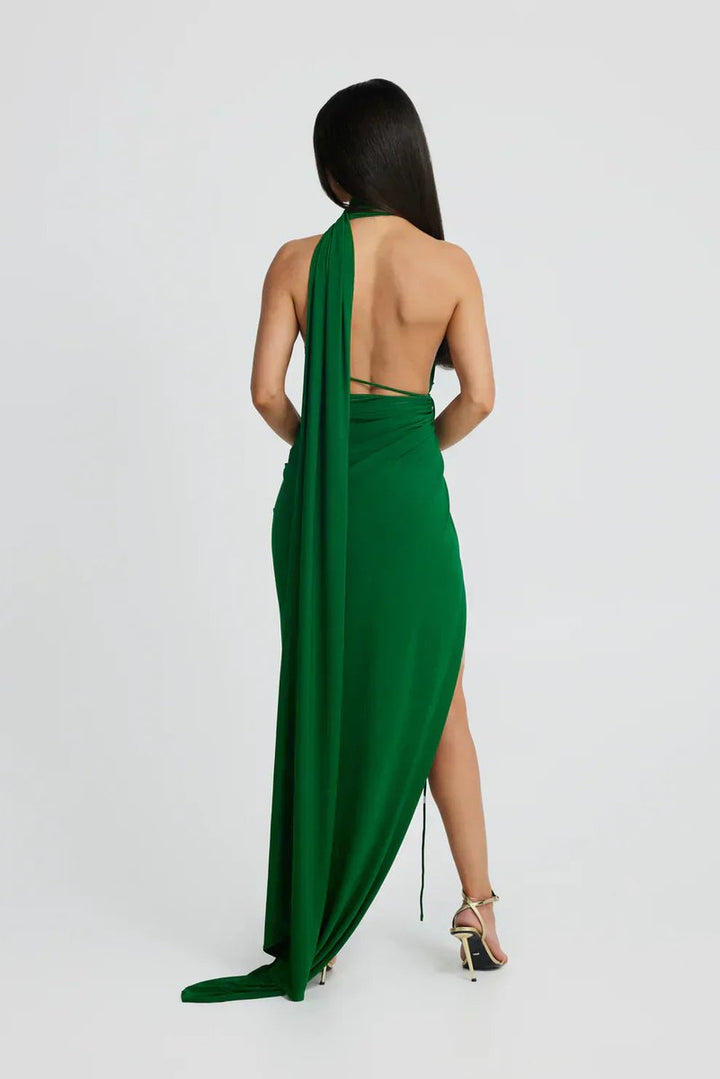 Women's Greek-Inspired Halter Cutout Fall Wedding Guest Dress Maxi