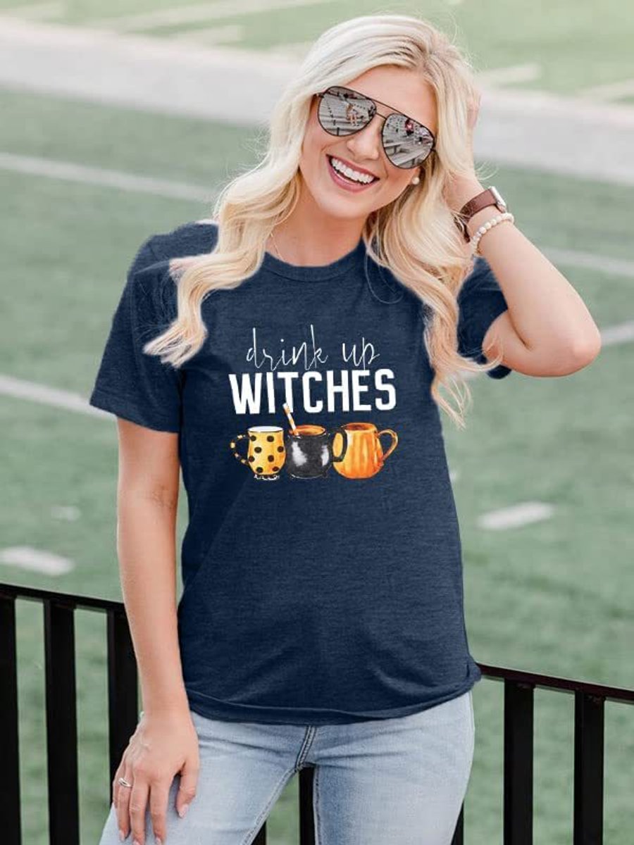 Women's Halloween Drink Up Witches Graphic Short-Sleeve T-Shirt