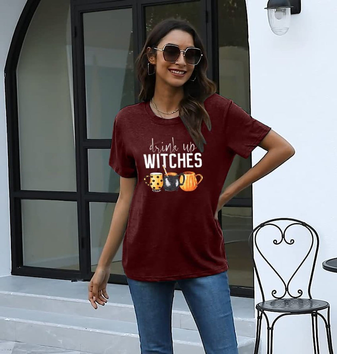 Women's Halloween Drink Up Witches Graphic Short-Sleeve T-Shirt