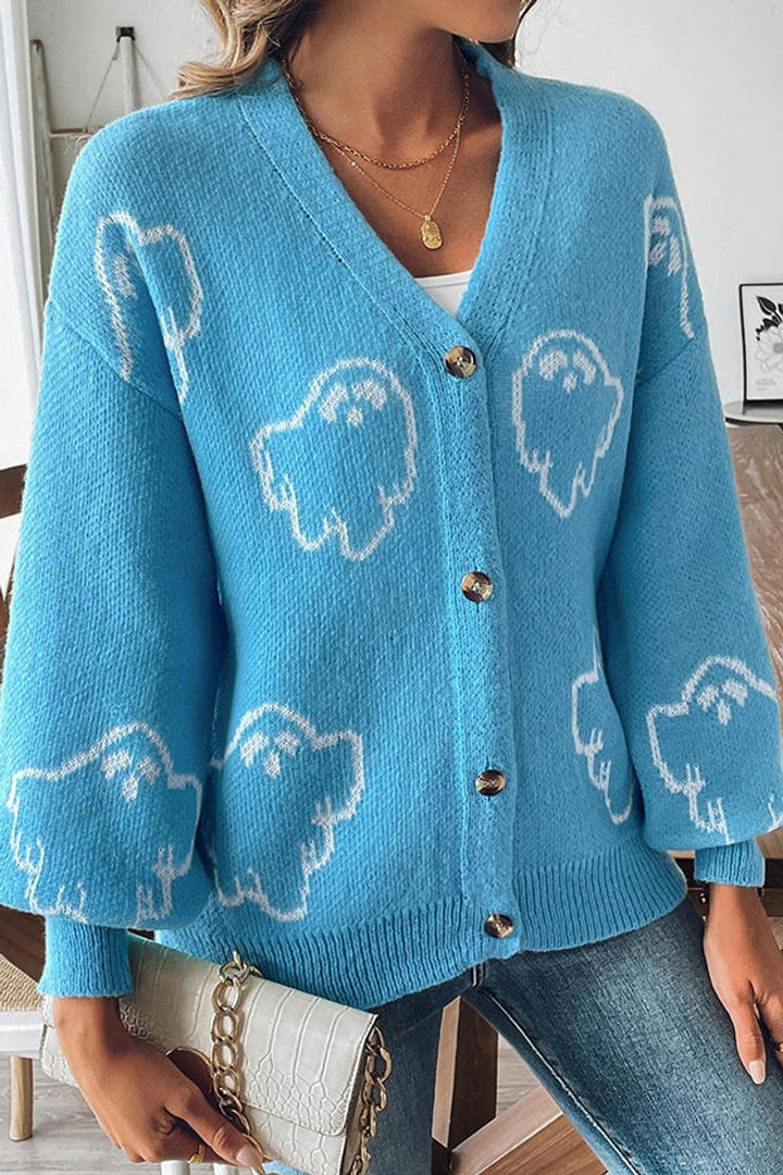 Women's Halloween Ghost Button-Front Knit Cardigan Sweater