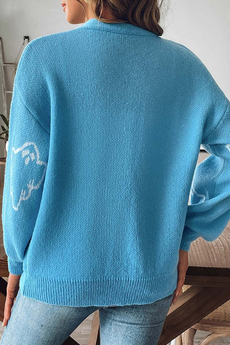 Women's Halloween Ghost Button-Front Knit Cardigan Sweater