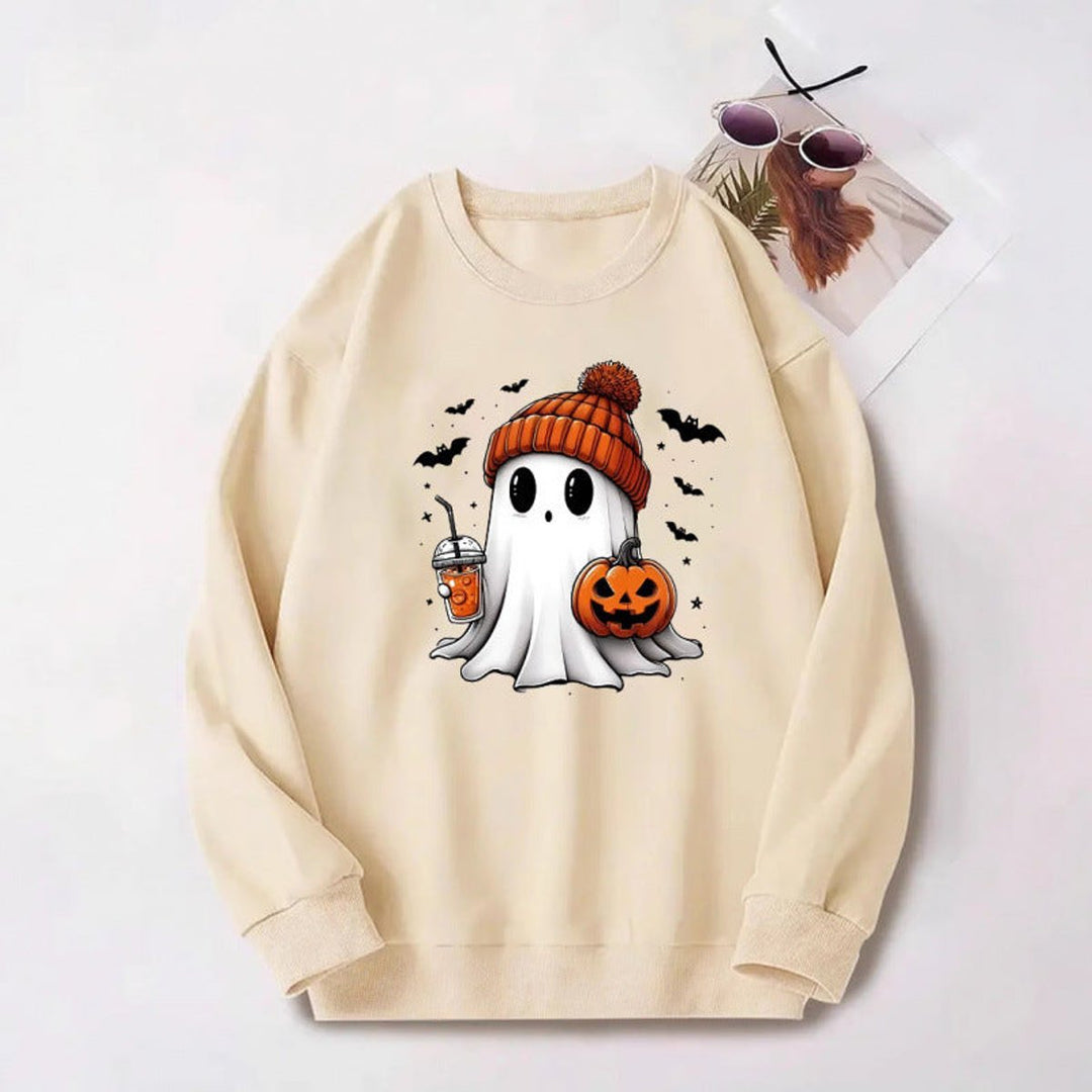 Women's Halloween Ghost Pumpkin Graphic Crewneck Sweatshirt