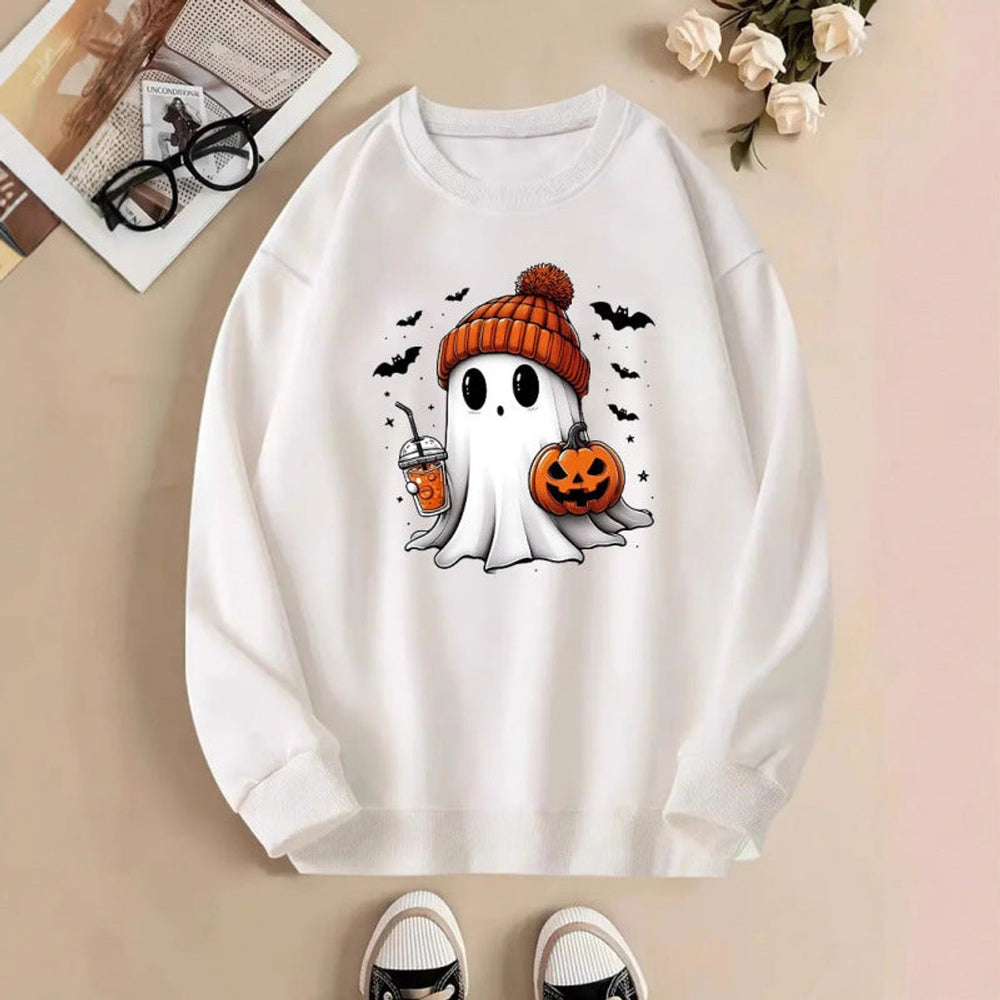 Women's Halloween Ghost Pumpkin Graphic Crewneck Sweatshirt