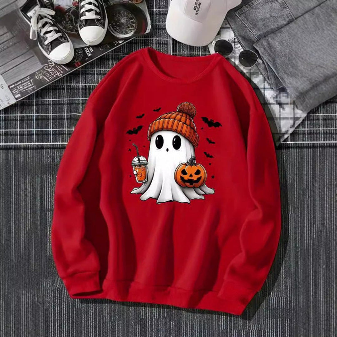 Women's Halloween Ghost Pumpkin Graphic Crewneck Sweatshirt