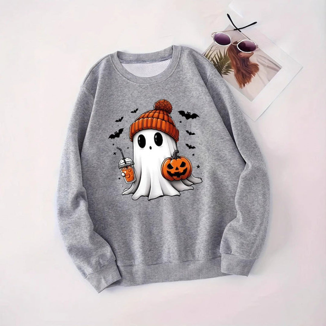 Women's Halloween Ghost Pumpkin Graphic Crewneck Sweatshirt