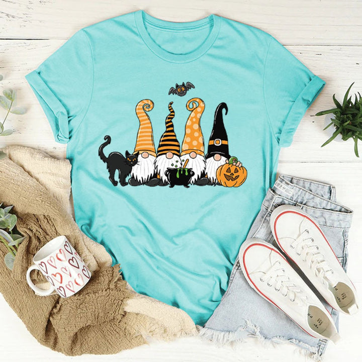 Women's Halloween Gnome Graphic Cotton Crew-Neck Tee - Sky Blue