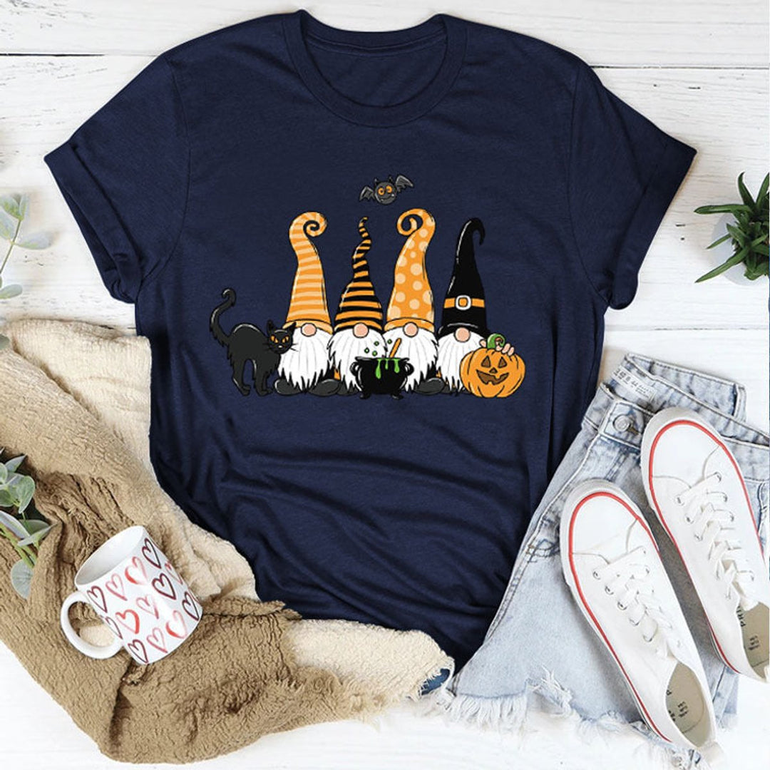 Women's Halloween Gnome Graphic Cotton Crew-Neck Tee - Navy