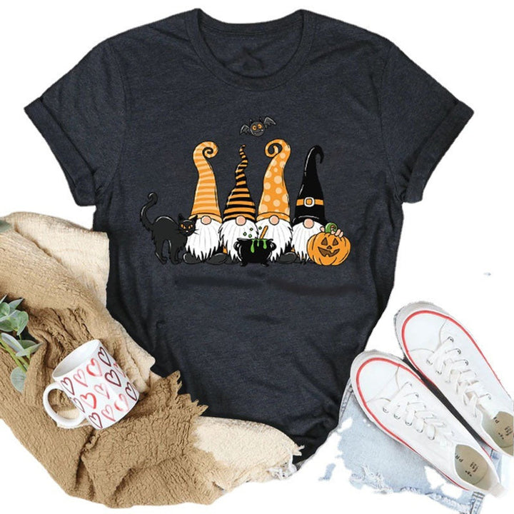 Women's Halloween Gnome Graphic Cotton Crew-Neck Tee