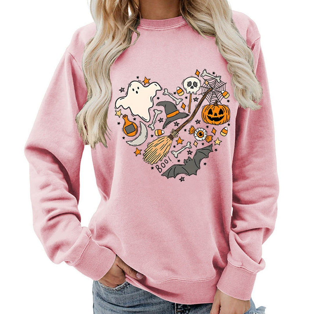 Women's Halloween Graphic Crewneck Sweatshirt - Pink