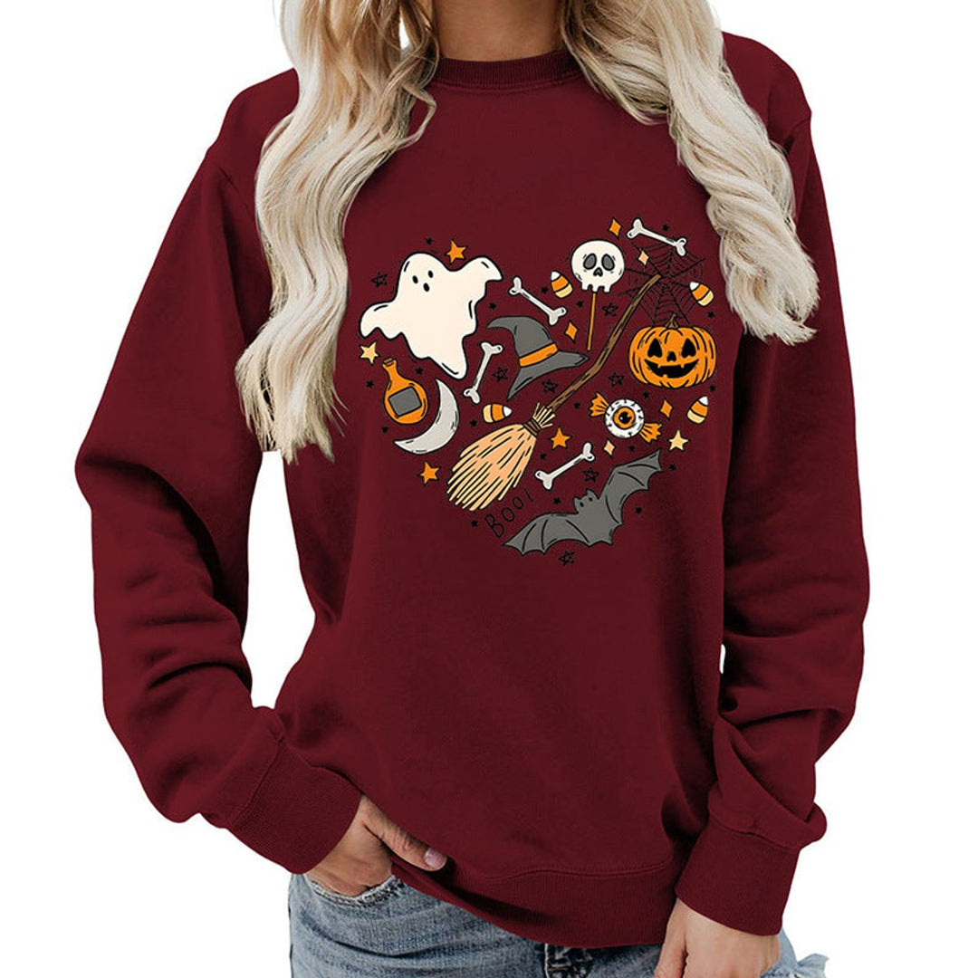 Women's Halloween Graphic Crewneck Sweatshirt - Wine Red