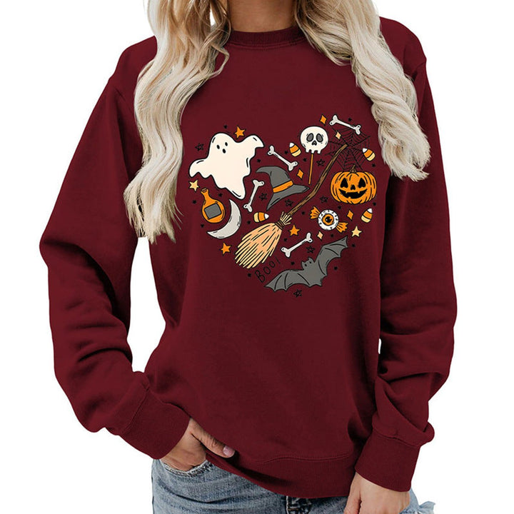 Women's Halloween Graphic Crewneck Sweatshirt - Wine Red