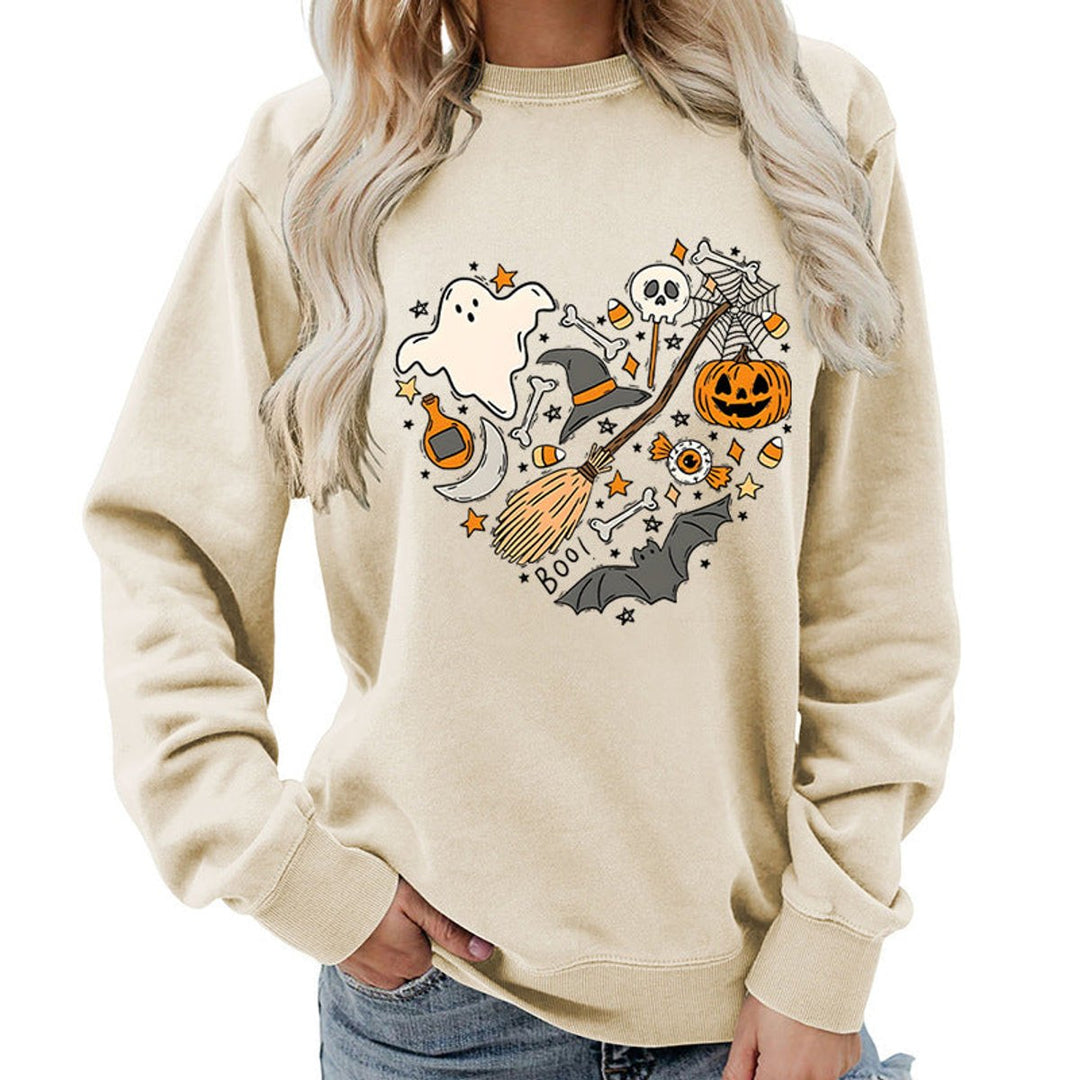 Women's Halloween Graphic Crewneck Sweatshirt - Khaki