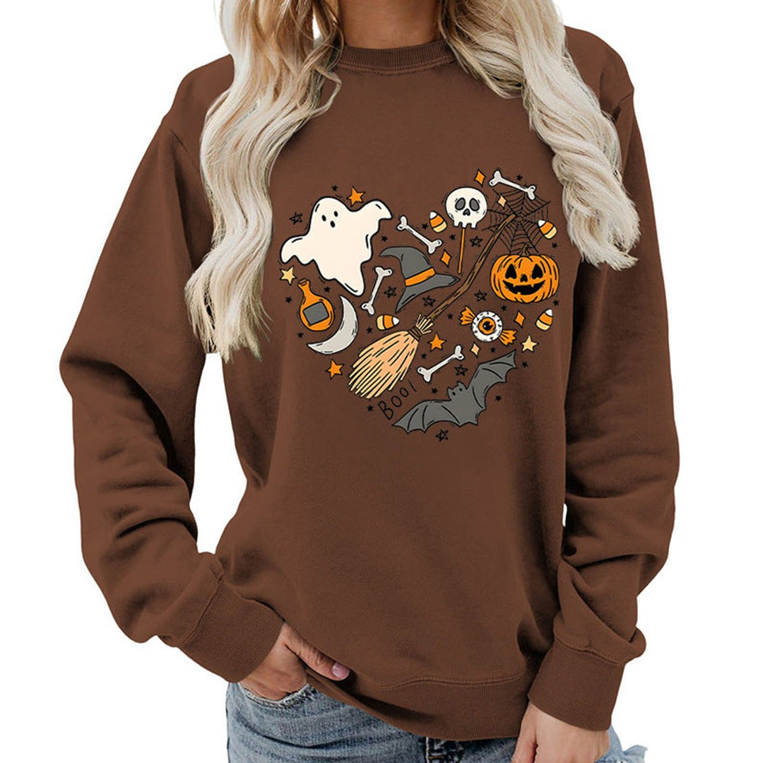 Women's Halloween Graphic Crewneck Sweatshirt - Brown