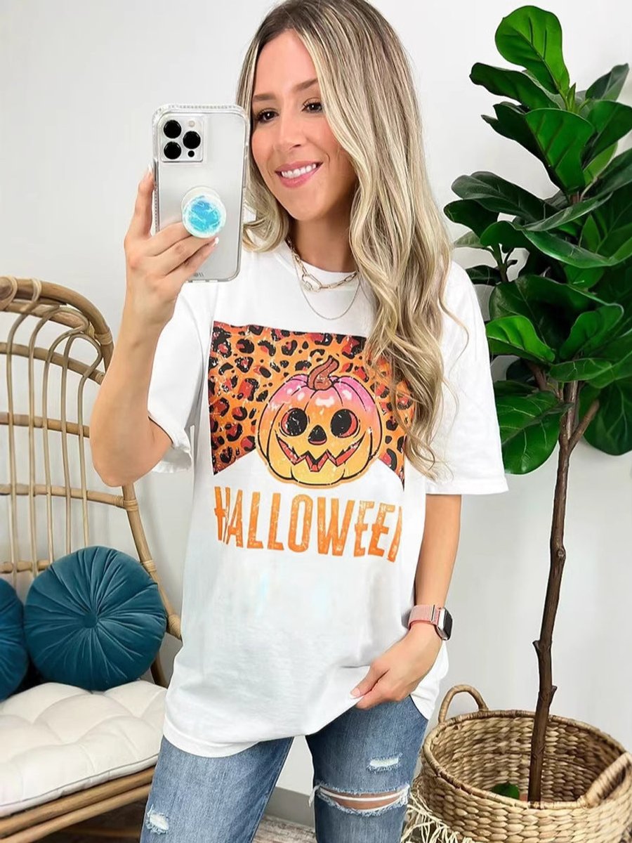 Women's Halloween Graphic Leopard Print Oversized Tee