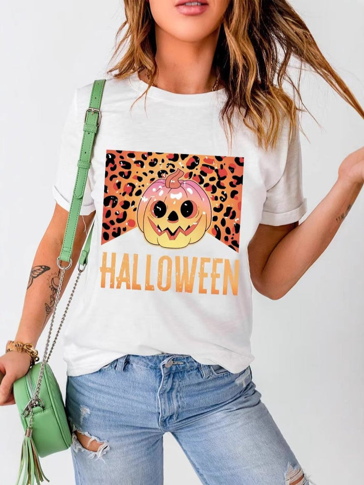 Women's Halloween Graphic Leopard Print Oversized Tee