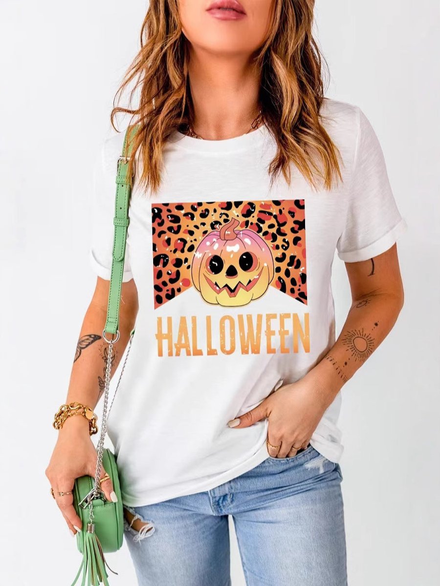 Women's Halloween Graphic Leopard Print Oversized Tee