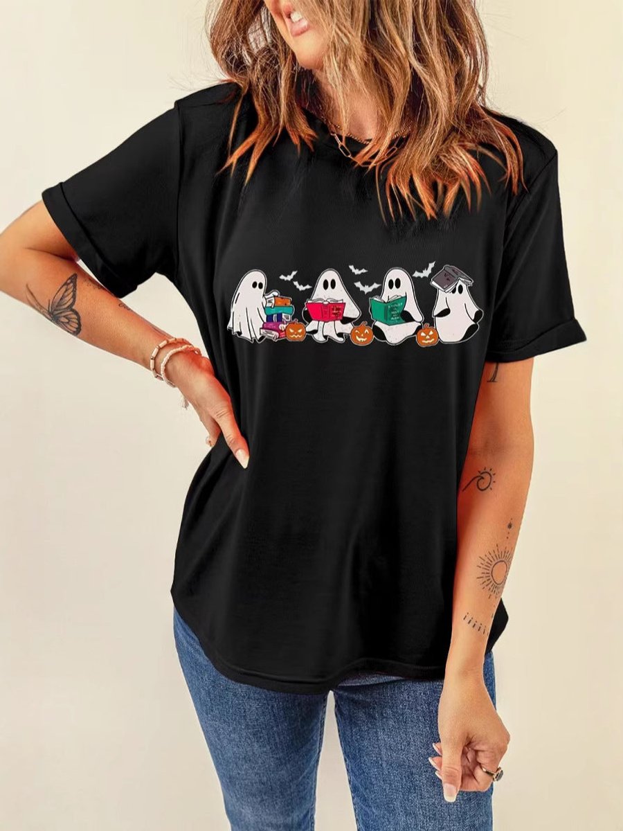 Women's Halloween Graphic Leopard Print Oversized Tee