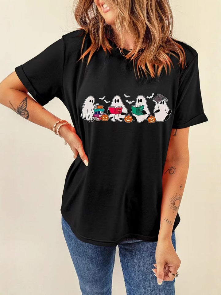 Women's Halloween Graphic Leopard Print Oversized Tee