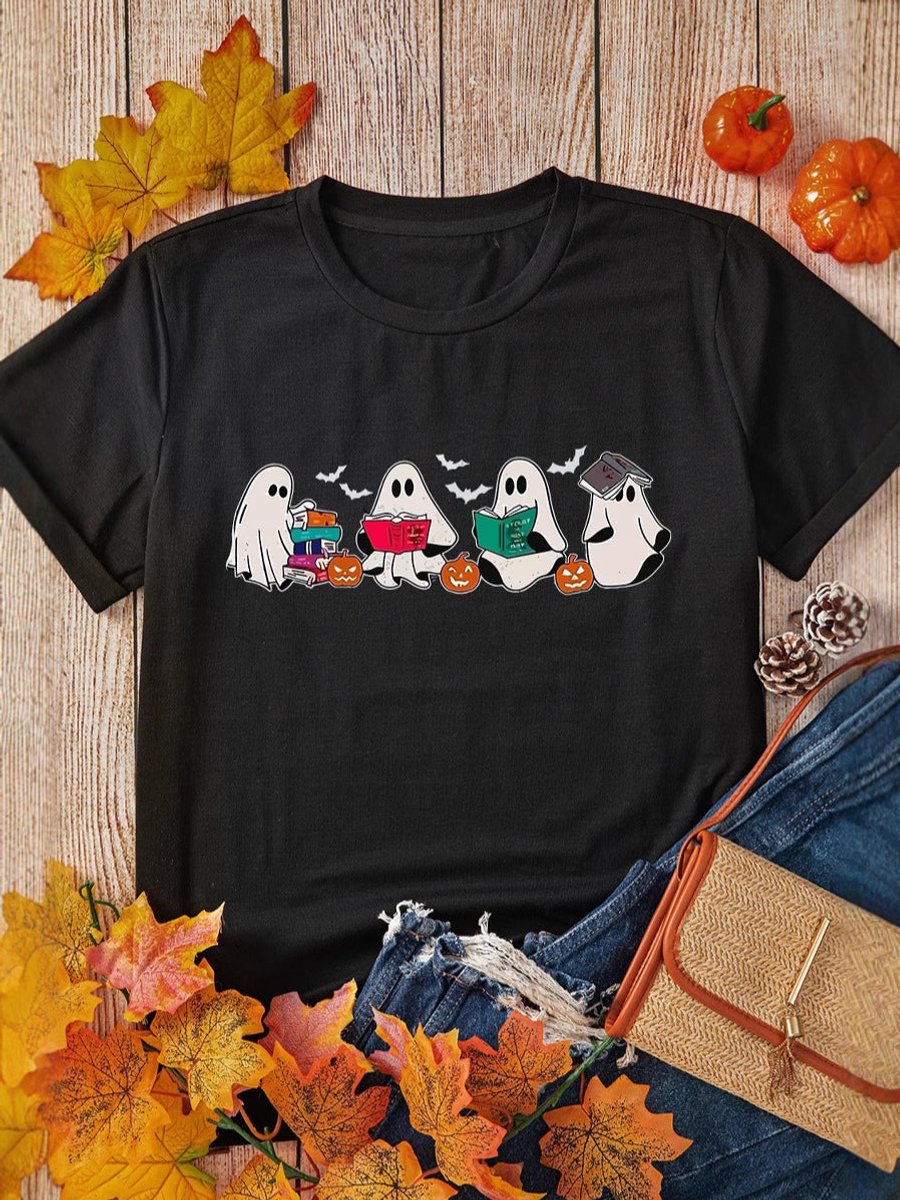 Women's Halloween Graphic Leopard Print Oversized Tee