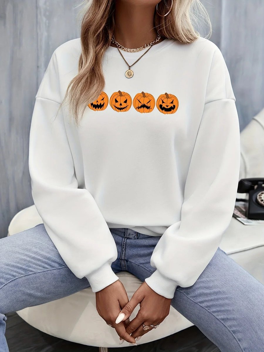 Women's Halloween Jack-O-Lantern Graphic Crewneck Sweatshirt