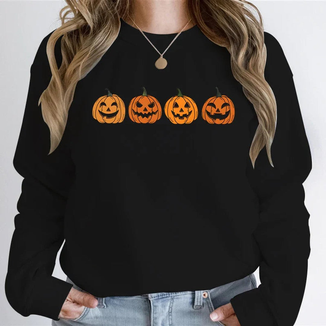 Women's Halloween Jack-O-Lantern Graphic Crewneck Sweatshirt - Black