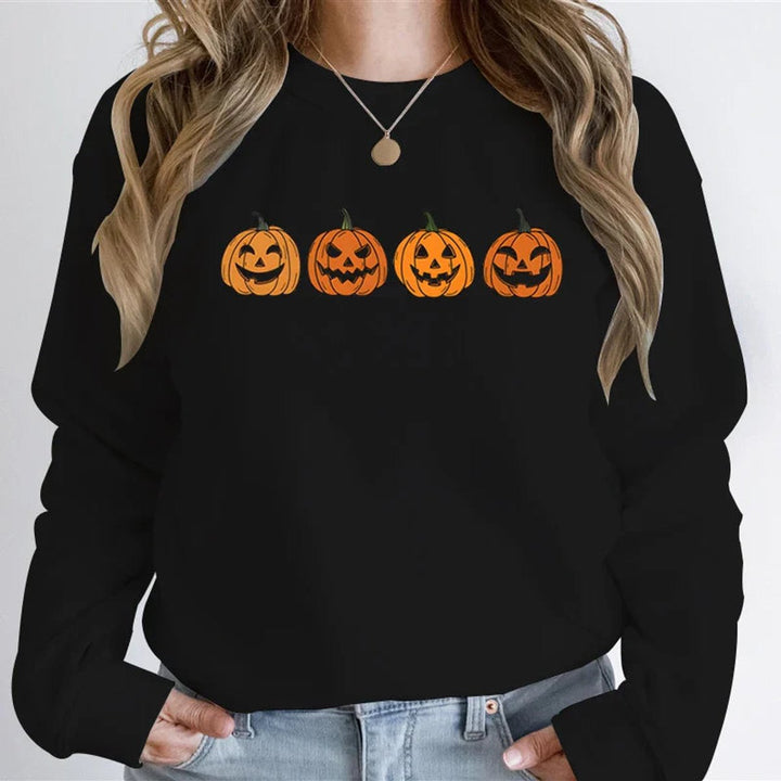Women's Halloween Jack-O-Lantern Graphic Crewneck Sweatshirt - Black