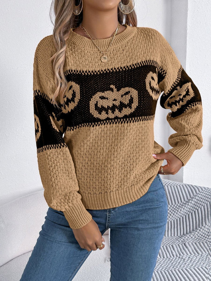 Women's Halloween Jack-O-Lantern Knit Pullover Sweater