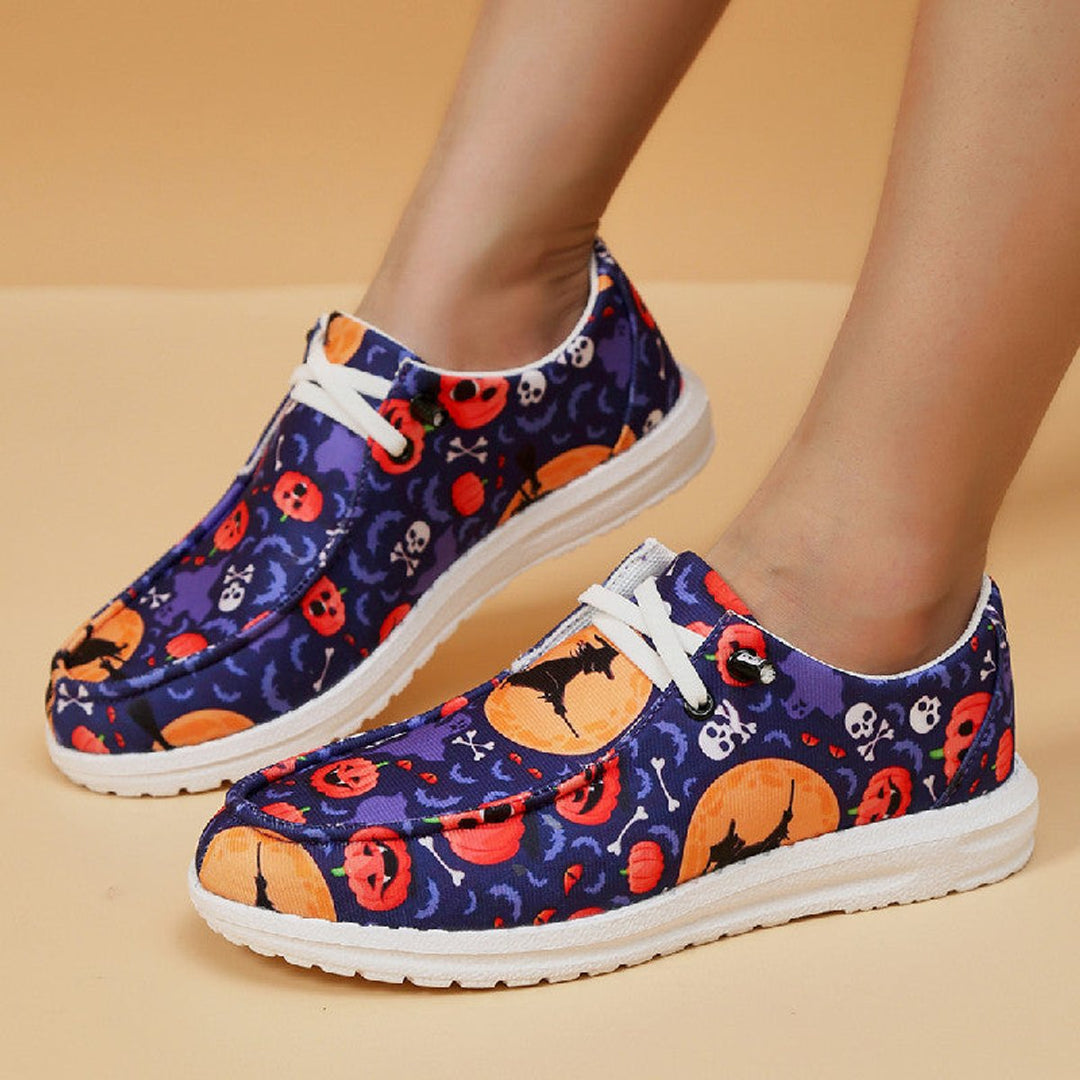 Women's Halloween Print Breathable Lace-Up Canvas Sneakers