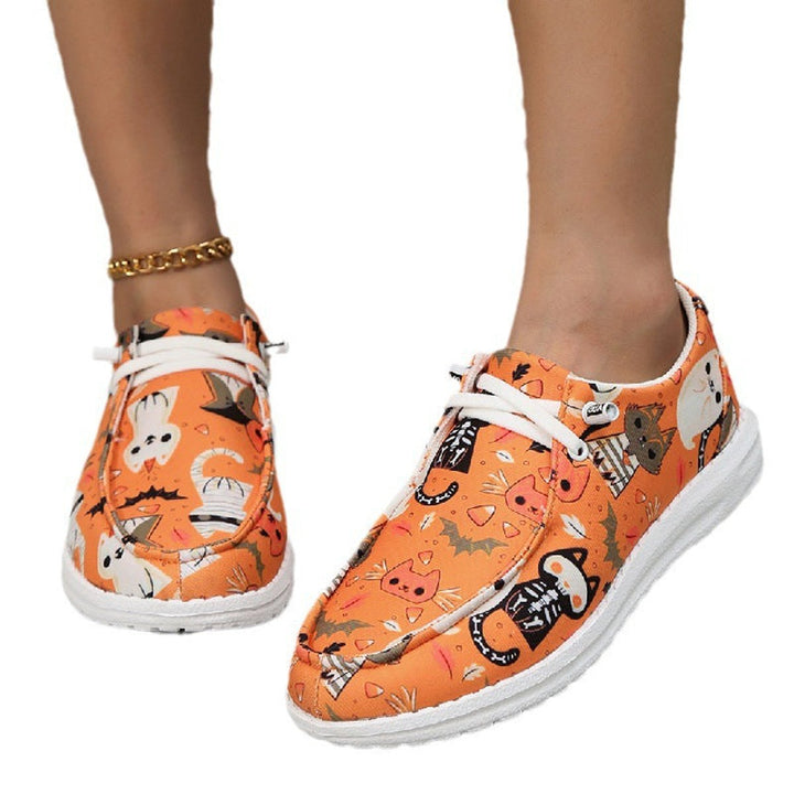 Women's Halloween Print Breathable Lace-Up Canvas Sneakers