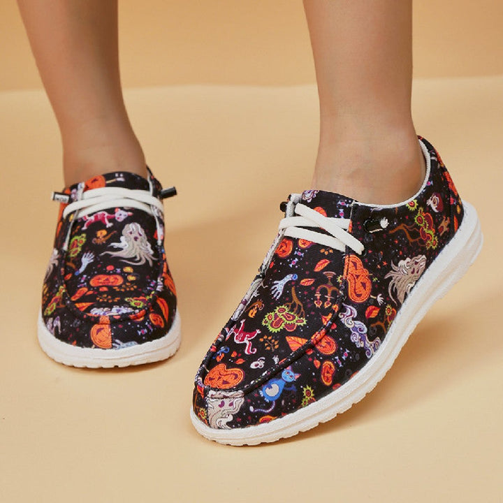 Women's Halloween Print Breathable Lace-Up Canvas Sneakers - Multicolor