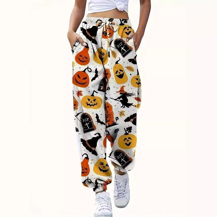 Women's Halloween Print Elastic Waist Drawstring Jogger Pants