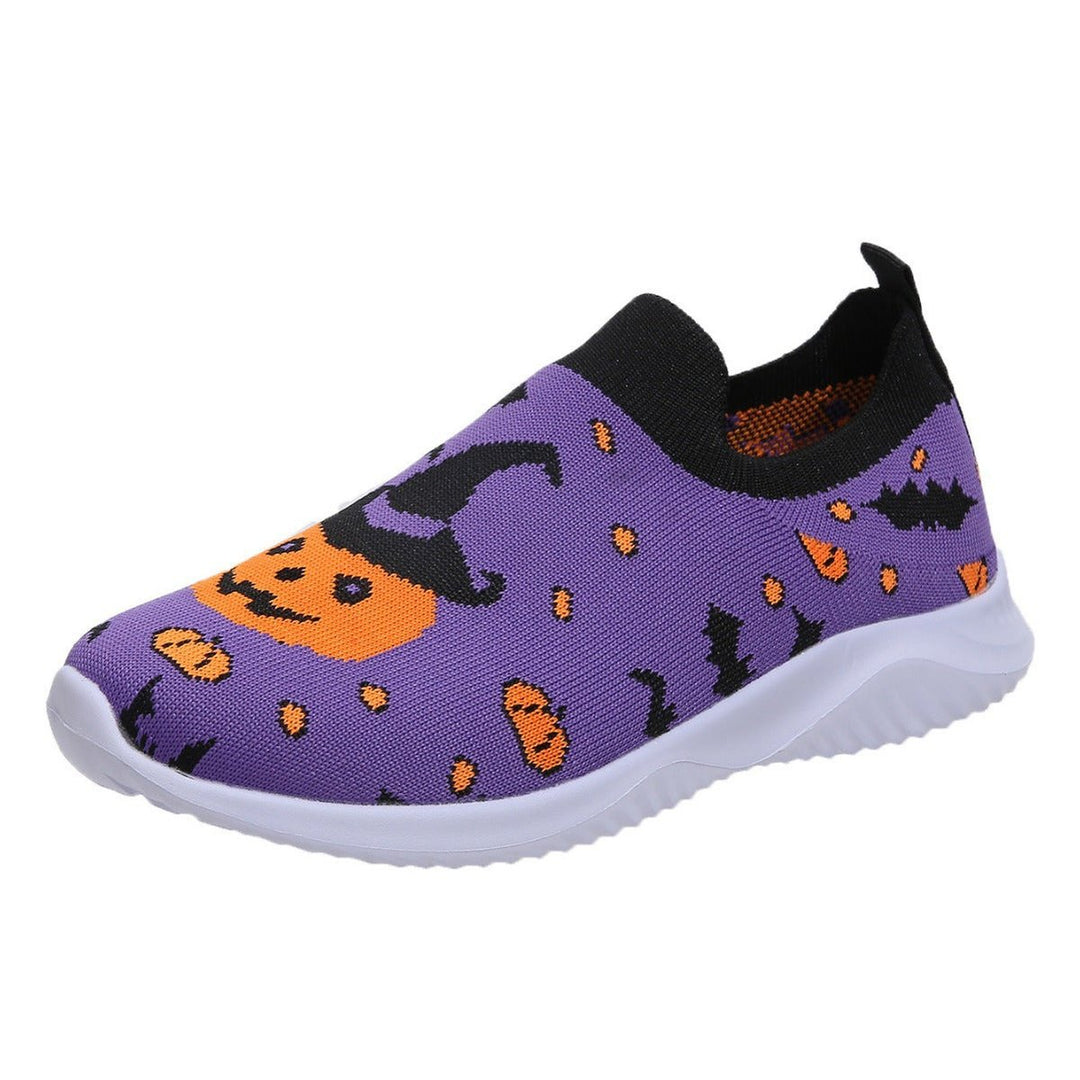 Women's Halloween Pumpkin Bat Slip-On Knit Sneakers