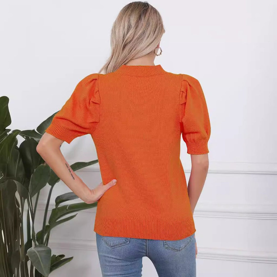 Women's Halloween Pumpkin Face Knit Short-Sleeve Sweater