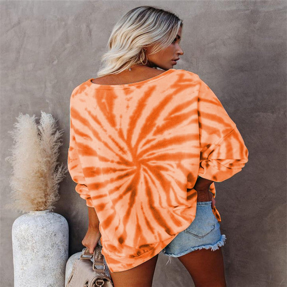 Women's Halloween Pumpkin Face Tie-Dye Pullover Sweatshirt