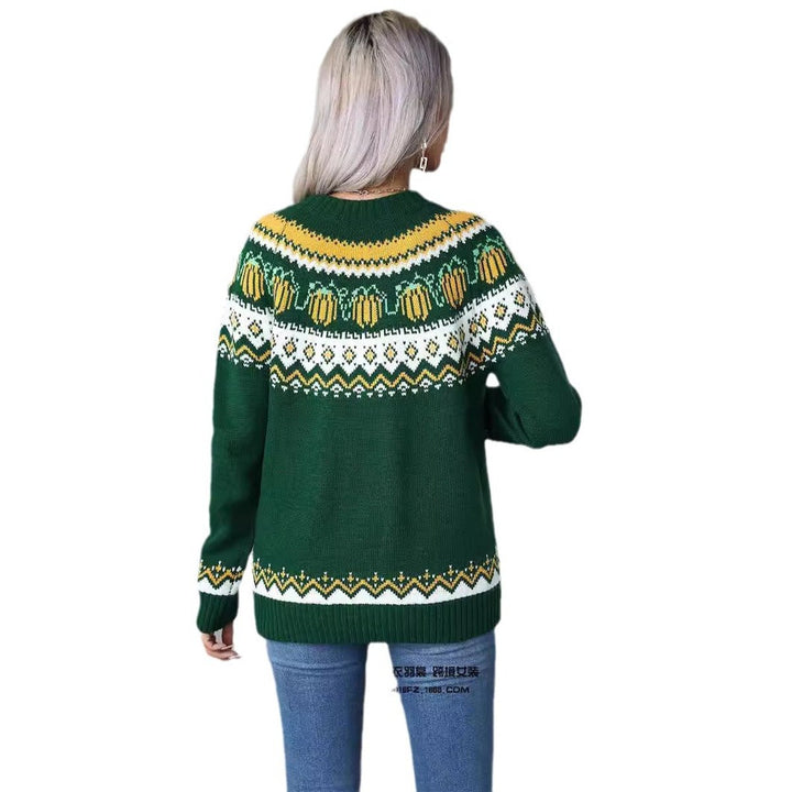 Women's Halloween Pumpkin Fair Isle Knit Pullover Sweater