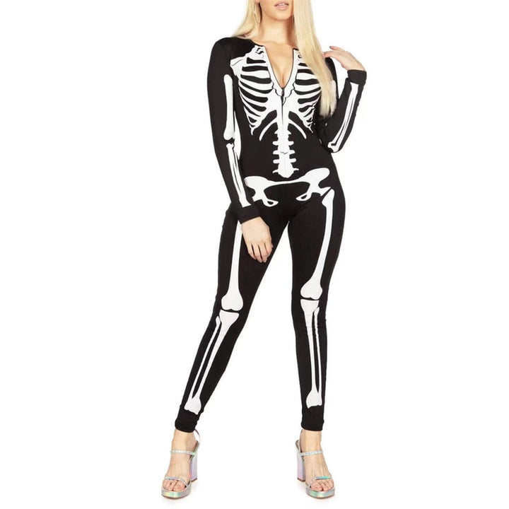 Women's Halloween Skeleton Print Long-Sleeve Bodysuit