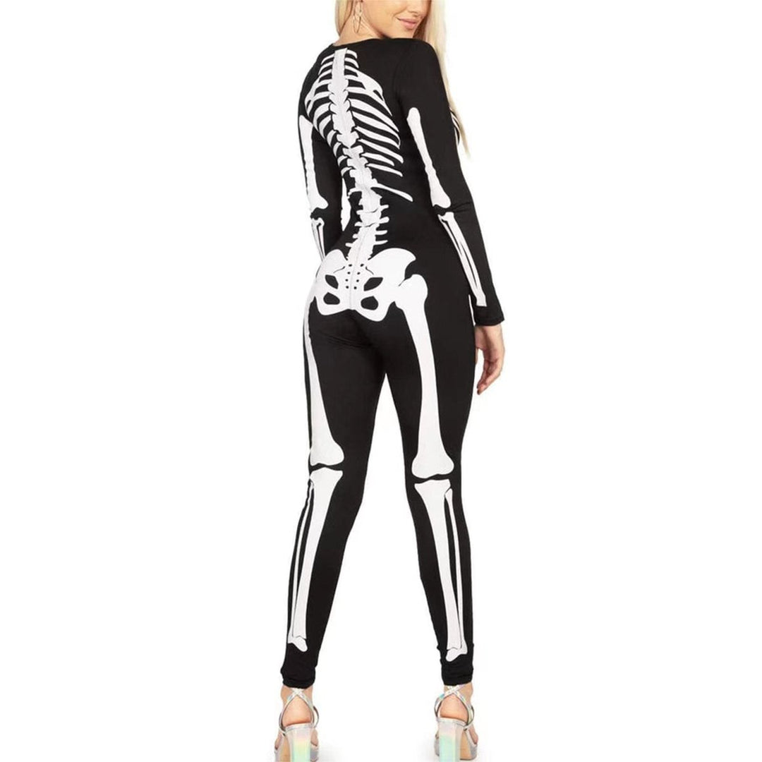 Women's Halloween Skeleton Print Long-Sleeve Bodysuit