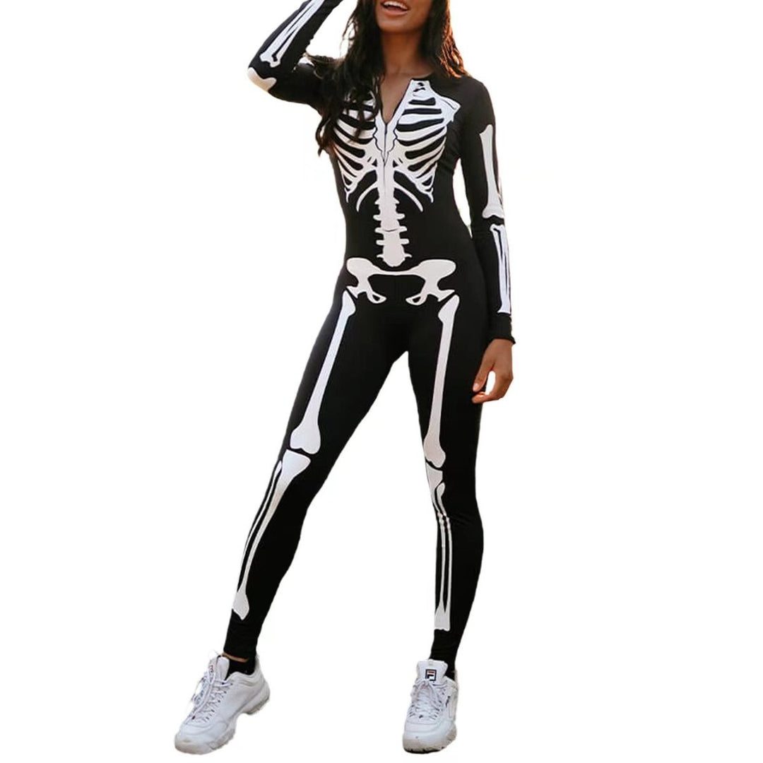 Women's Halloween Skeleton Print Long-Sleeve Bodysuit